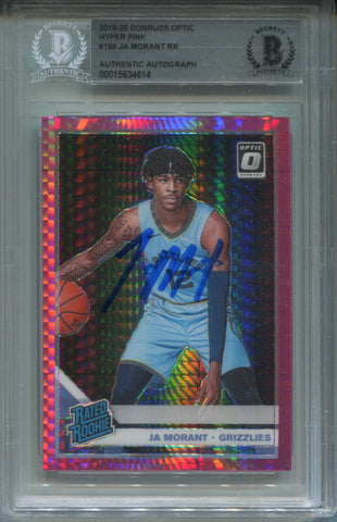 2019-20 Ja Morant Donruss Optic BAS AUTHENTIC HYPER PINK RATED ROOKIE AUTO AUTOGRAPH #168 Memphis Grizzlies 4614