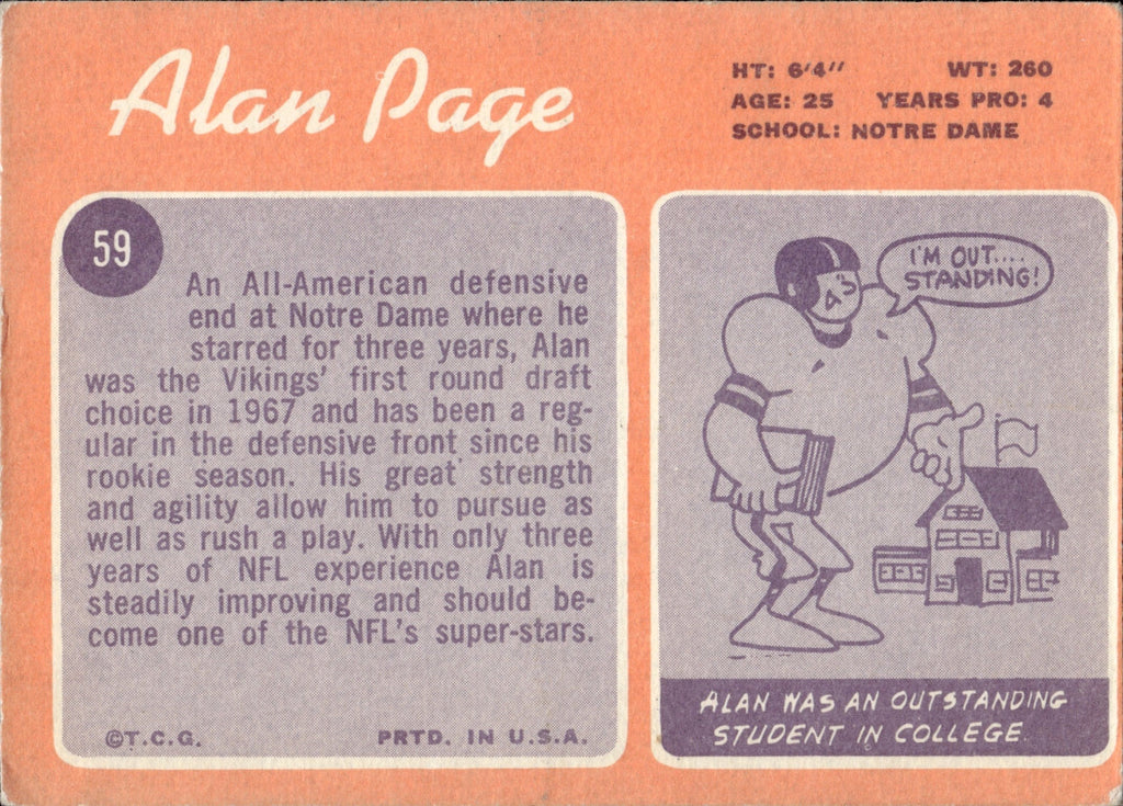 : 1970 Topps # 59 Alan Page Minnesota Vikings (Football