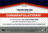 2020 Yadier Molina Topps Update ALL-STAR STITCHES JERSEY RELIC #ASSC-YMO St. Louis Cardinals