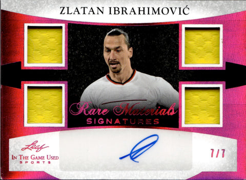 2024 Zlatan Ibrahimovic Leaf In the Game Used PINK RARE MATERIALS QUAD JERSEY AUTO 7/7 AUTOGRAPH RELIC #RMS-ZI1 AC Milan