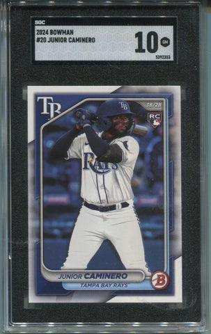 2024 Junior Caminero Bowman ROOKIE RC SGC 10 #20 Tampa Bay Rays 2353