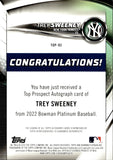 2022 Trey Sweeney Bowman Platinum PINK AUTO 094/199 AUTOGRAPH #TOP-93 New York Yankees