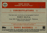 2021 Tony Oliva Topps Chrome Platinum Anniversary GOLD REFRACTOR AUTO 28/50 AUTOGRAPH #PA-TO Minnesota Twins HOF