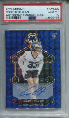 2024 Cooper DeJean Panini Mosaic BLUE ROOKIE AUTO 60/99 AUTOGRAPH RC PSA 10 #AM-CDN Philadelphia Eagles 0495