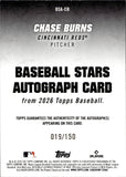2026 Chase Burns Topps BASEBALL STARS BLUE AUTO 019/150 AUTOGRAPH #BSA-CB Cincinnati Reds