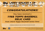 2023 Larry Walker Topps Series 1 RED 1988 PATCH 11/25 RELIC #88R-LW Colorado Rockies HOF