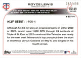 2022 Royce Lewis Topps Update Series ROOKIE GREEN FOIL 087/499 RC #US149 Minnesota Twins