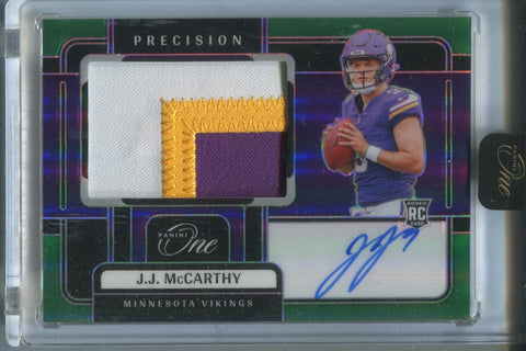 2024 J.J. McCarthy Panini One PRECISION GREEN ROOKIE PATCH AUTO 27/40 AUTOGRAPH RELIC #301 Minnesota Vikings