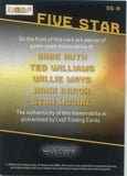 2026 Babe Ruth Ted Williams Willie Mays Hank Aaron Stan Musial Leaf Ultimate Five Star BAT JERSEY 4/8 RELIC #5S-9 Yankees Red Sox Giants Braves Cardinals HOF