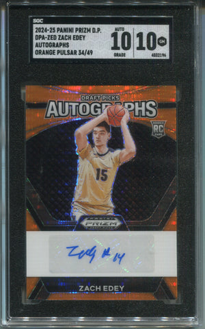 2024-25 Zach Edey Panini Prizm Draft Picks ROOKIE ORANGE PULSAR AUTO 34/49 AUTOGRAPH SGC 10/10 #DPA-ZED Memphis Grizzlies 2196