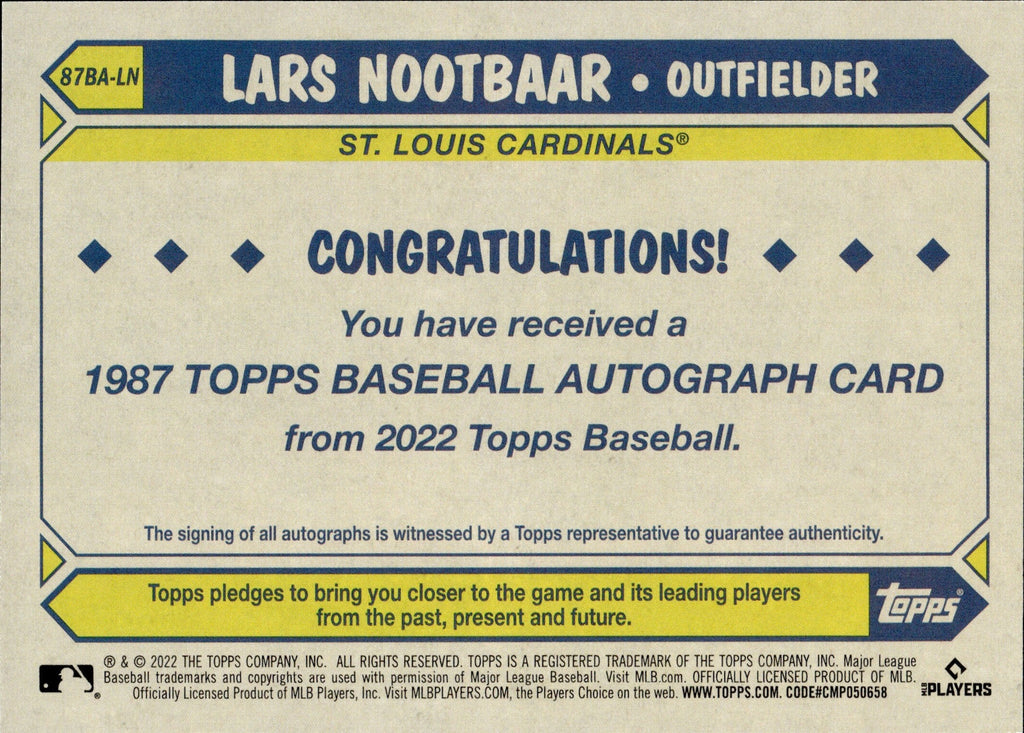 Lars Nootbaar 2022 Panini National Treasures Jersey Swatch Rookie Card Auto  26/99 #RSJMB-LN St. Louis Cardinals