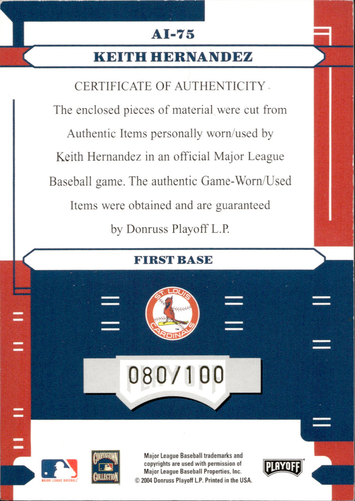 2004 Keith Hernandez Playoff Absolute ABSOLUTELY INK JERSEY BAT AUTO 0