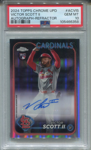 2024 Victor Scott II Topps Chrome Update ROOKIE REFRACTOR AUTO AUTOGRAPH RC PSA 10 #AC0VIS St. Louis Cardinals 6350