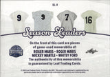 2025 Roger Maris Mickey Mantle Whitey Ford Leaf Bronx Legacy PURPLE FOIL SEASON LEADERS QUAD JERSEY 6/8 RELIC #SL-9 New York Yankees