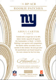 2025 Abdul Carter Panini Flawless ROOKIE EMERALD GREEN NFL SHIELD 4/5 RELIC RC #RP-ACR New York Giants