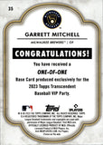 2023 Garrett Mitchell Topps Transcendent VIP Party ROOKIE 1/1 ONE OF ONE RC #35 Milwaukee Brewers