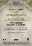 2021 David Peterson Topps Tier One BRK OUT ROOKIE AUTO 190/300 AUTOGRAPH RC #BOA-DP New York Mets