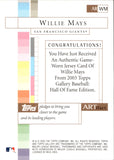 2003 Willie Mays Topps Gallery SP ARTIFACT JERSEY RELIC #AR-WM San Francisco Giants HOF
