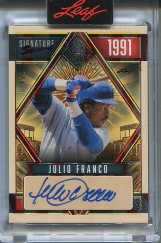 2025 Julio Franco Leaf Seasons In The Sun SIGNATURE SEASONS RED WHITE AND BLUE AUTO 4/6 AUTOGRAPH #SSE-JF1 Texas Rangers