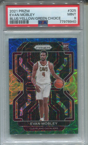 2021-22 Evan Mobley Panini Prizm BLUE YELLOW & GREEN CHOICE ROOKIE RC PSA 9 #325 Cleveland Cavaliers 8940