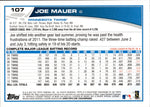2013 Joe Mauer Topps SP PHOTO VARIATION #107 Minnesota Twins HOF
