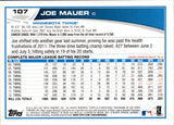 2013 Joe Mauer Topps SP PHOTO VARIATION #107 Minnesota Twins HOF