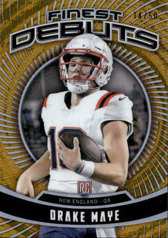 2024 Drake Maye Topps Finest DEBUTS GOLD REFRACTOR ROOKIE 14/50 RC #D-3 New England Patriots
