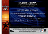 2010 Yadier Molina Topps Update ALL-STAR STITCHES JERSEY RELIC #AS-YM St. Louis Cardinals
