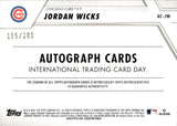 2024 Jordan Wicks Topps International Trading Card Day ROOKIE AUTO 155/200 AUTOGRAPH RC #AC-JW Chicago Cubs