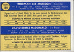 1970 Thurman Munson Dave McDonald ROOKIE STARS RC #189 New York Yankees