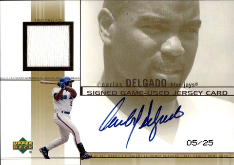 2002 Carlos Delgado Upper Deck GAME JERSEY AUTOGRAPH GOLD AUTO 5/25 Toronto Blue Jays #J-CD