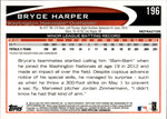 2012 Bryce Harper Topps Chrome ROOKIE REFRACTOR RC #196 Washington Nationals
