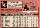 1969 Bobby Cox Topps ROOKIE RC #237 New York Yankees HOF