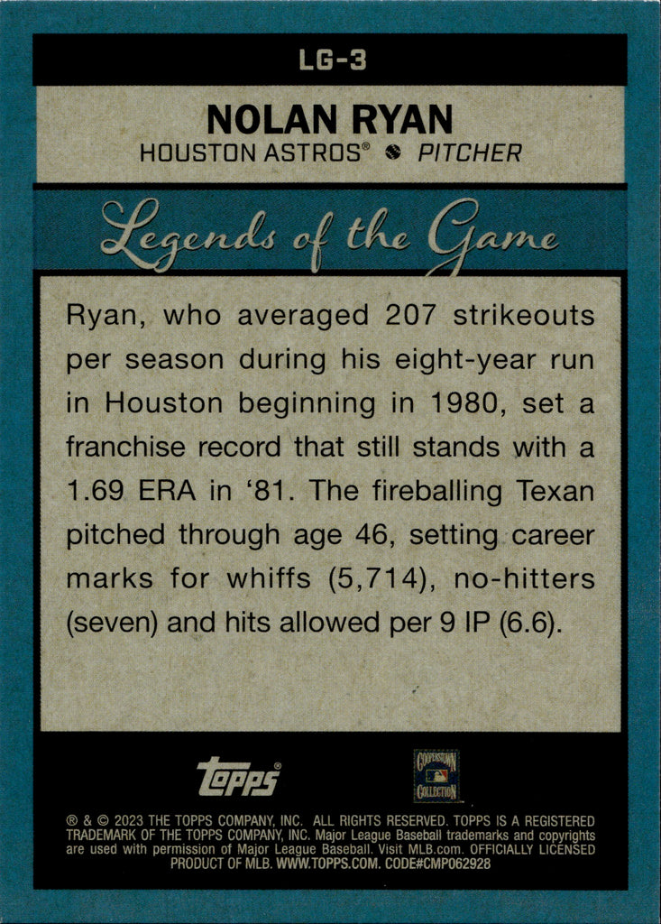 2023 Nolan Ryan Topps Legends of the Game BLUE FOIL #LG3 Houston Astro
