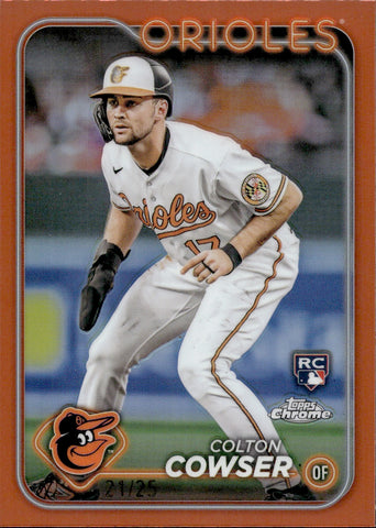 2024 Colton Cowser Topps Chrome ORANGE REFRACTOR ROOKIE 21/25 RC #278 Baltimore Orioles