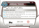 2022 Jordan Travis Bowman University Chrome 1ST BOWMAN AQUA WAVE REFRACTOR 288/299 #31 New York Jets