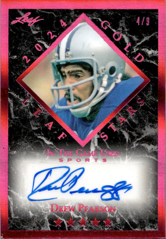 2024 Drew Pearson Leaf In the Game Used LEAF GOLD STARS PINK AUTOGRAPH AUTO 4/9 #LGS-DP1 Dallas Cowboys