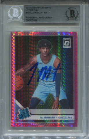 2019-20 Ja Morant Donruss Optic HYPER PINK RATED ROOKIE BAS AUTO AUTOGRAPH RC #168 Memphis Grizzlies 9411