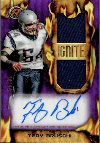 2023 Tedy Bruschi Topps Composite IGNITE PURPLE REFRACTOR DUAL JERSEY AUTO 56/99 AUTOGRAPH RELIC #RISPA-TB New England Patriots