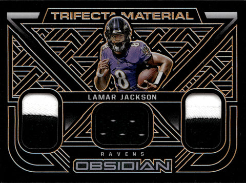 2022 Lamar Jackson Panini Obsidian ELECTRIC ETCH ORANGE TRIFECTA MATERIAL TRIPLE JERSEY PATCH 37/75 #TDM-LJA Baltimore Ravens
