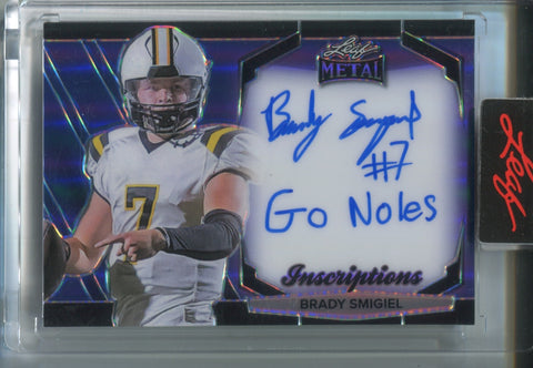 2024 Brady Smigiel Leaf Metal BLUE INSCRIPTIONS AUTO 021/100 AUTOGRAPH #MHI-BS1 Michigan Wolverines