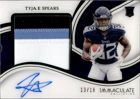 2023 Tyjae Spears Panini Immaculate Collection ROOKIE EMERALD GREEN JUMBO PATCH AUTO 13/18 AUTOGRAPH RELIC RC #PP-TSP Tennessee Titans