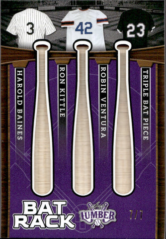 2024 Harold Baines Ron Kittle Robin Ventura Leaf Lumber PURPLE BAT RACK BAT 7/7 RELIC #BR3-2 Chicago White Sox
