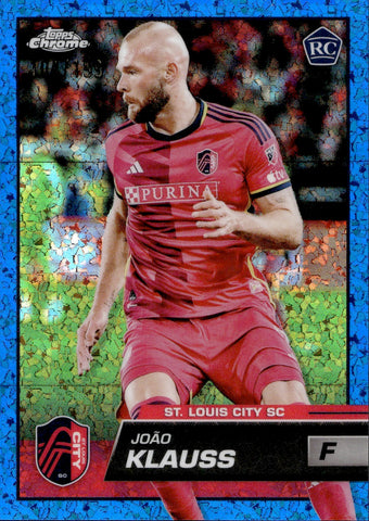 2023 Joao Klauss Topps Chrome MLS BLUE MINI-DIAMOND ROOKIE 104/199 RC #34 St. Louis City