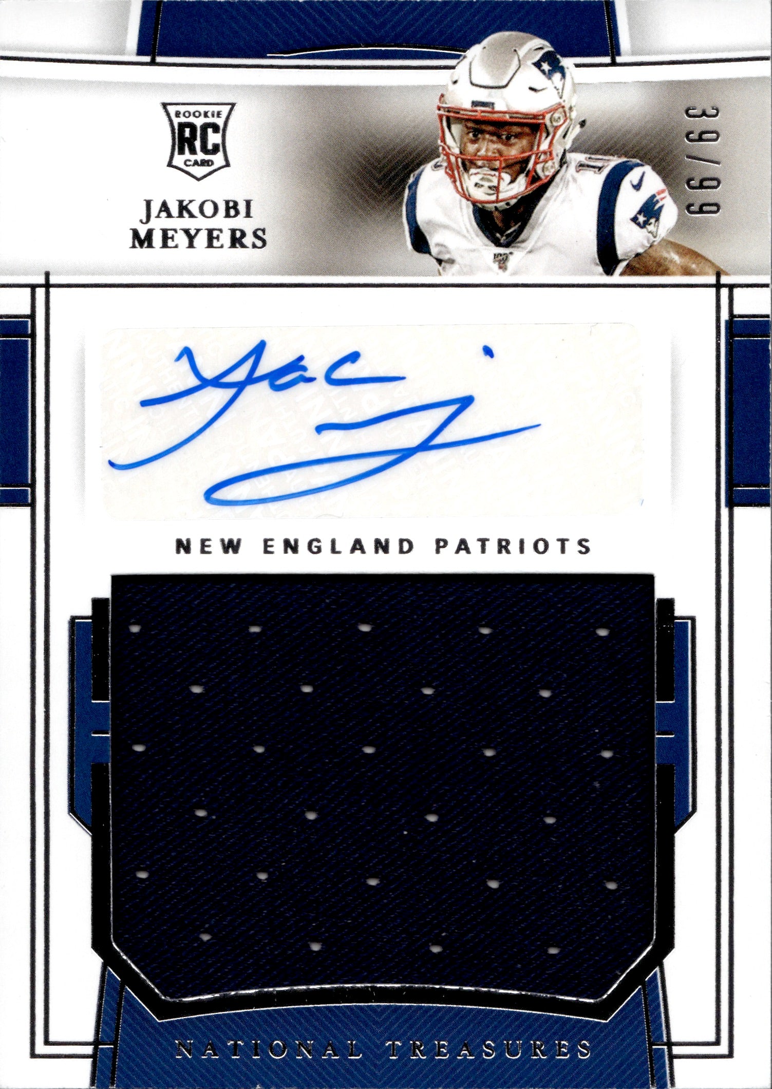 2019 Jakobi Meyers Panini National Treasures ROOKIE JUMBO JERSEY AUTO