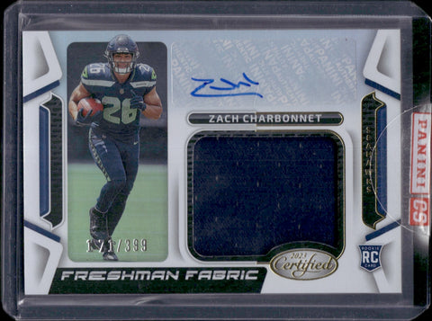 2023 Zach Charbonnet Panini Certified ROOKIE FRESHMAN FABRIC JERSEY AUTO 171/399 AUTOGRAPH RELIC RC #FFMS-40 Seattle Seahawks