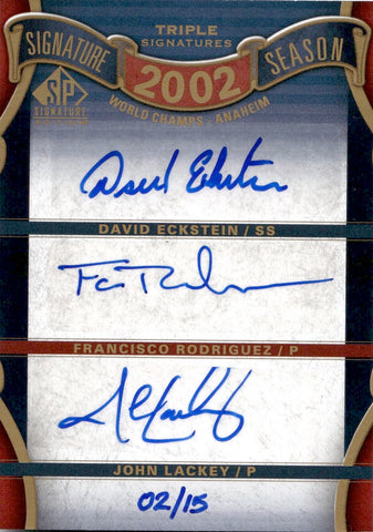 2012 David Eckstein John Lackey Francisco Rodriguez Upper Deck SP SIGNATURE SEASON SIGNATURES TRIPLE AUTO 02/15 AUTOGRAPH #SS3-02WS Anaheim Angels