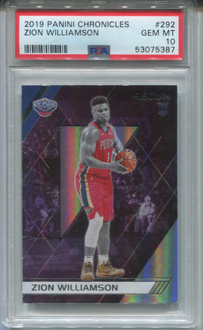 2019-20 Zion Williamson Panini Chronicles RECON ROOKIE RC PSA 10 #292 New Orleans Pelicans 5387