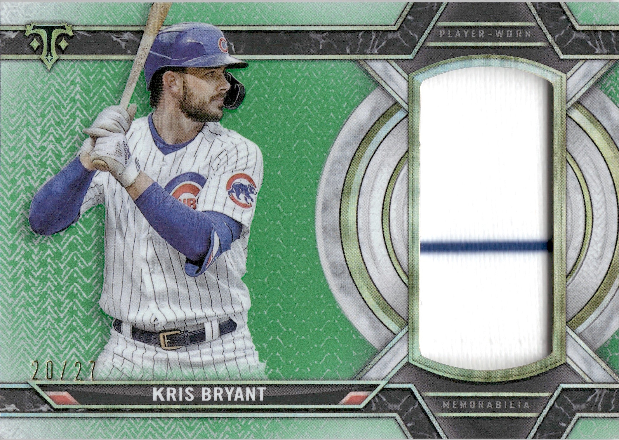 2021 Kris Bryant Topps Triple Threads EMERALD JUMBO JERSEY 20/27 RELIC