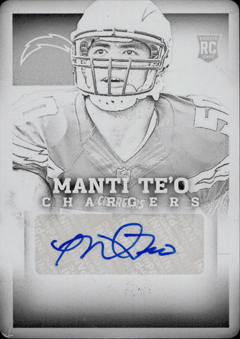 2013 Manti Te'o Panini Absolute ROOKIE SPECTRUM BLACK PRINTING PLATE AUTO 1/1 ONE OF ONE AUTOGRAPH RC #159 San Diego Chargers